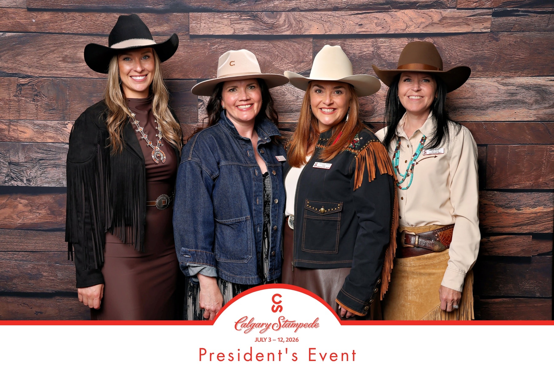 Guests at Calgary Stampede President&rsquo;s Party enjoying AI spice activation photo booth and western-themed portraits.